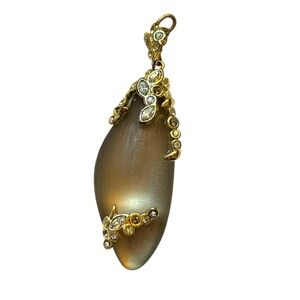 Alexis Bittar Lucite Pendant – Gold Vine Crystal Embellished Drop Necklace Charm